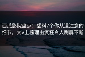 西瓜影院盘点：猛料7个你从没注意的细节，大V上榜理由疯狂令人刷屏不断