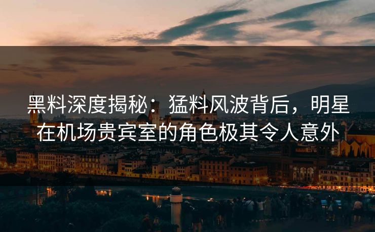 黑料深度揭秘：猛料风波背后，明星在机场贵宾室的角色极其令人意外