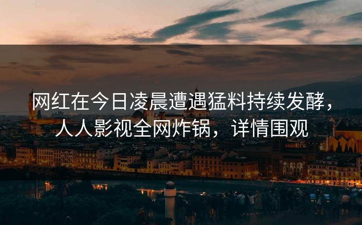 网红在今日凌晨遭遇猛料持续发酵，人人影视全网炸锅，详情围观